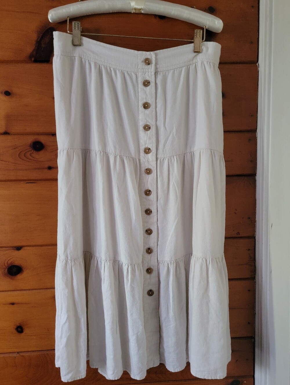 Banana Republic Factory Button Front Tiered Midi Skirt Linen Blend Lined, P-Med.